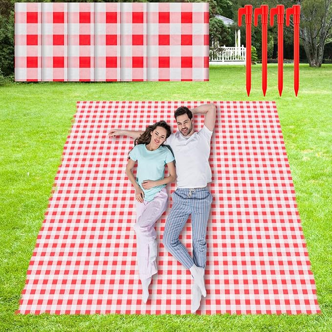HunnmingRe 6 Pcs Disposable Outdoor Picnic Blankets 70.9''x70.9'' Thicken Foldable Waterproof Picnic Mats Gingham Oil Proo...