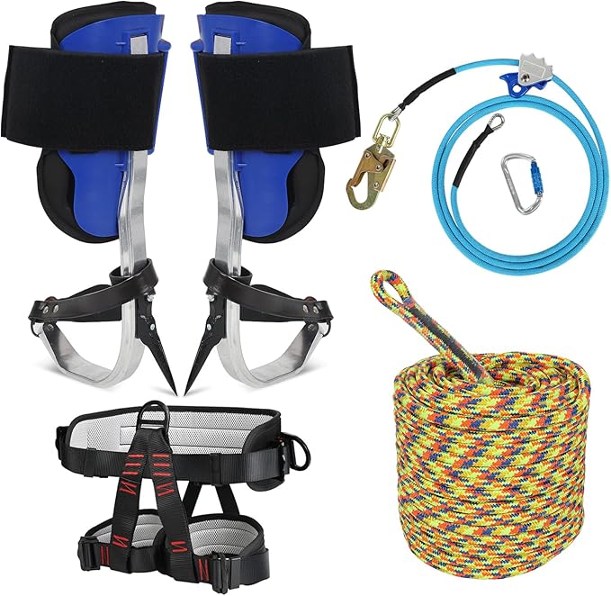 HSSZXFR Tree Climbing Spikes Kit for Tree Work, Tree Climbing Gear with Climbing Belt and 120FT Rope, Wire Core Flip Line ...