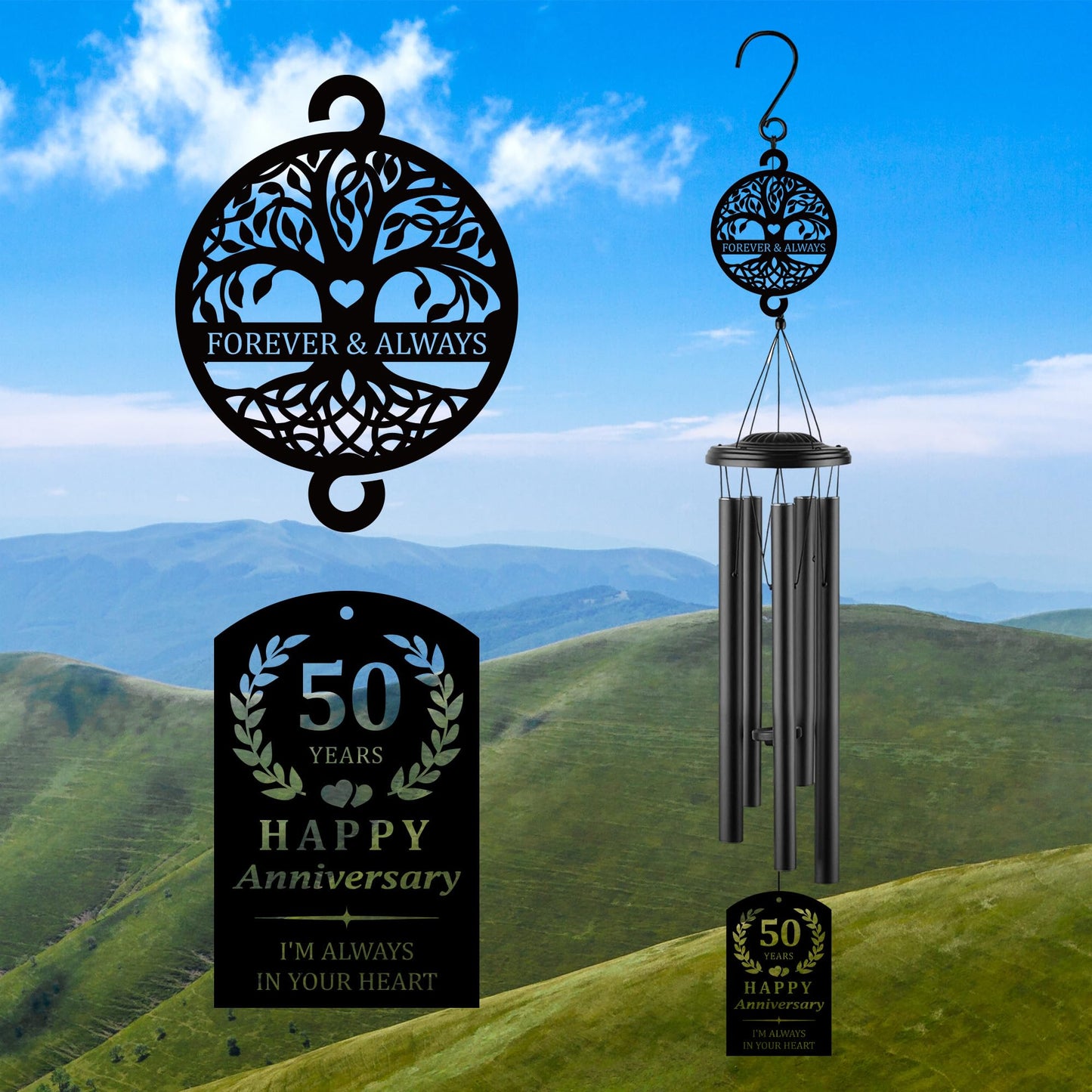 37'' 50th Anniversary Wind Chime Gifts,Golden Wedding Anniversary Presents,Happy 50th Wedding Decorations for Parents,Couples,Husband,Wife,Friends