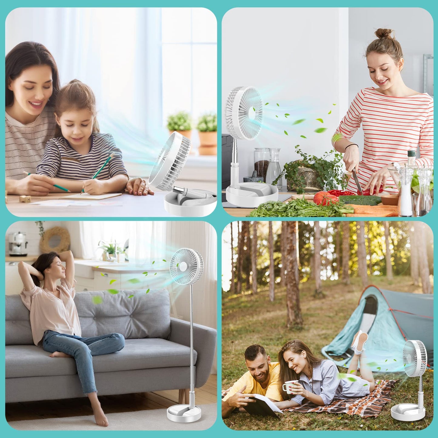 QUALORI Fan Collapsible for Traveling Foldaway Rechargeable Portable Folding Travel Fans Portable Pedestal Standing Fan Foldable Travel with 7200Mah Battery for Bedroom Home Office