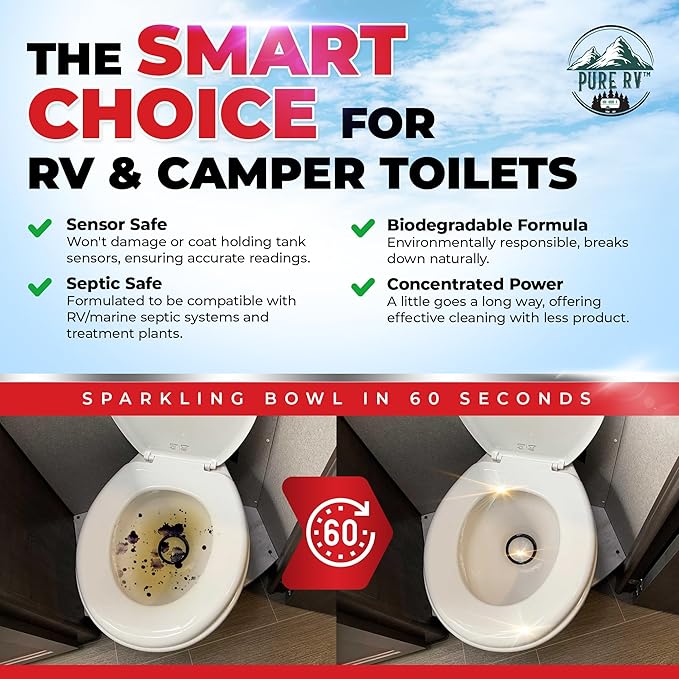 RV Toilet Bowl Cleaner with Easy Squirt Top - Best Septic Safe Toilet Bowl Cleaner (32 oz) - 5X Stronger Stain & Odor Eliminator - RV Toilet Cleaner - Sensor Safe & Non-Acid Formula