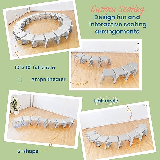 ECR4Kids Linking Stool Set, Flexible Seating, Light Grey, 4-Piece
