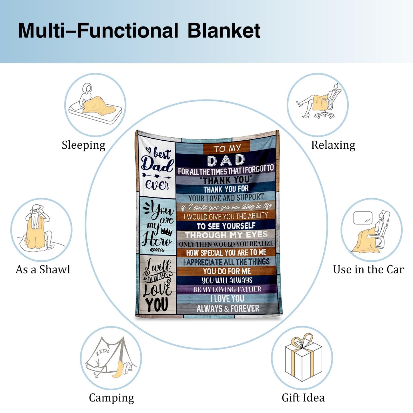Ekpvgit Cool Dad Gifts for Fathers Day, Dad Birthday Gift from Daughter Son, Fathers Day Birthday Gifts for Dads Who Wants Nothing, Best Daddy Dads Father Ever Blanket 50"X60"
