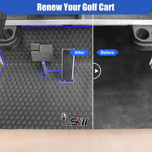 Golf Cart Mat for Club Car Ds Floor Liner Unique Cube Square Patent Design Fits Club Car DS 1982-2013 / Villager 1982-2018 Blue Trim