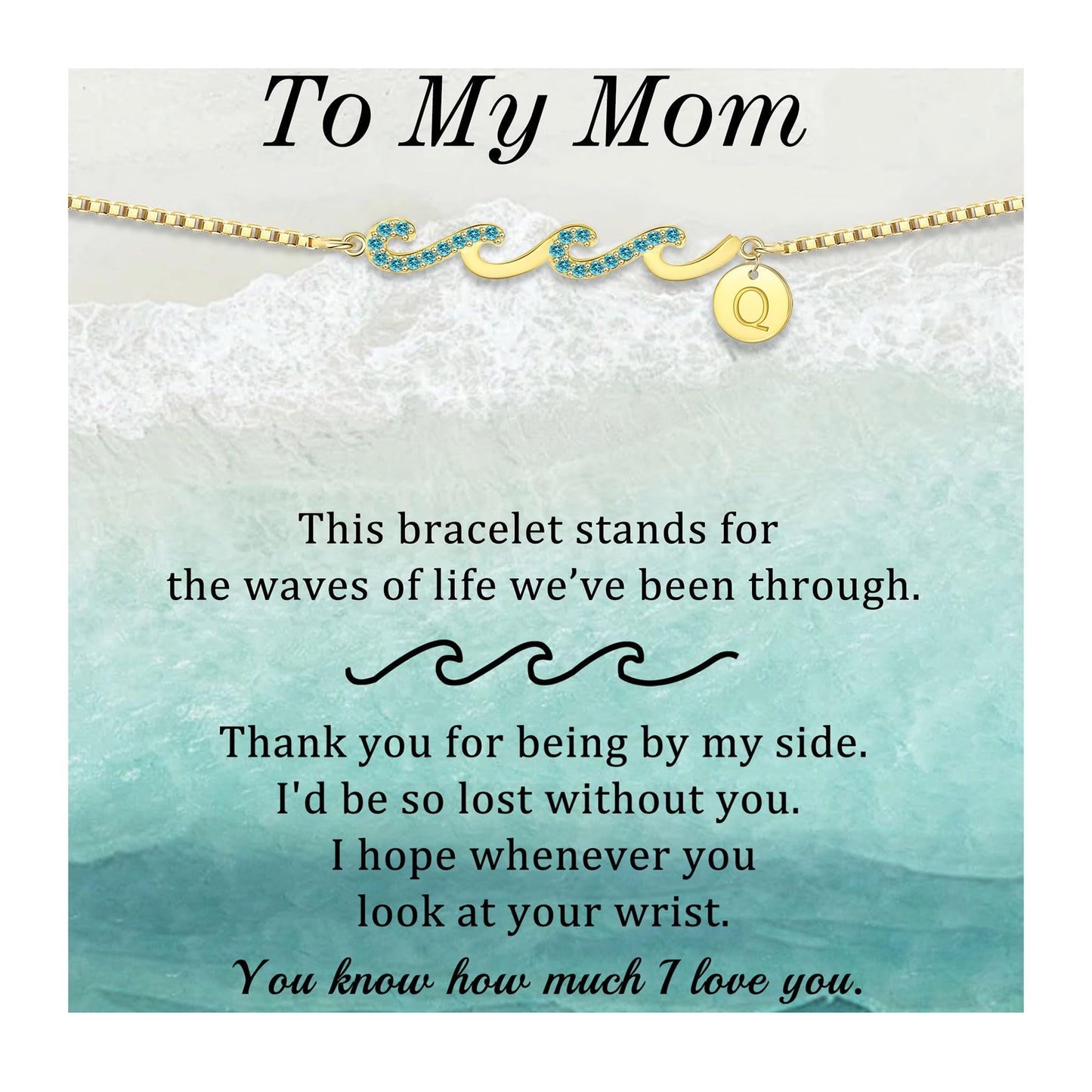 Gifts for Mom from Son, Presents for Mom Stocking Stuffers for Women O Initial Bracelets for Women Dainty Gold Bracelet with Wav