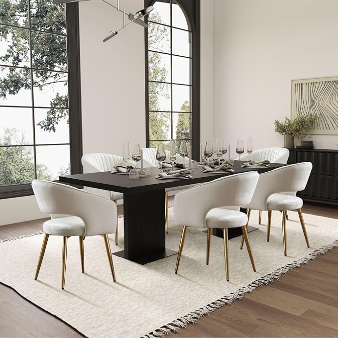 Cream Velvet Dining Chairs Gold Legs, Modern Dining Room Chairs with Arms Set of 2 Upholstered Accent Chair Armchair with Barrel Back for Kitchen Living Room