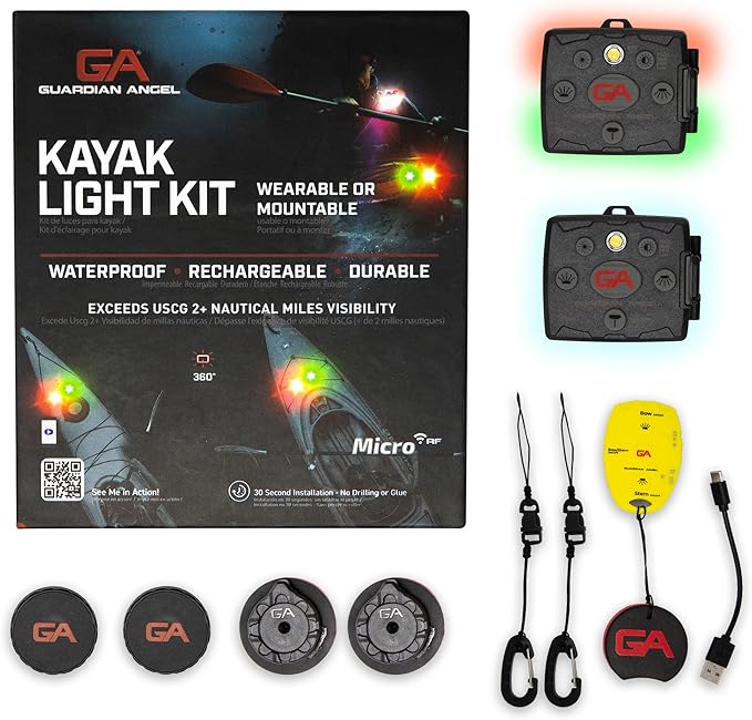 Guardian Angel Kayak Light Kit – Rechargeable, Mountable Safety Lights with Magnetic Mounts & Wireless Remote - Long-Lasti...