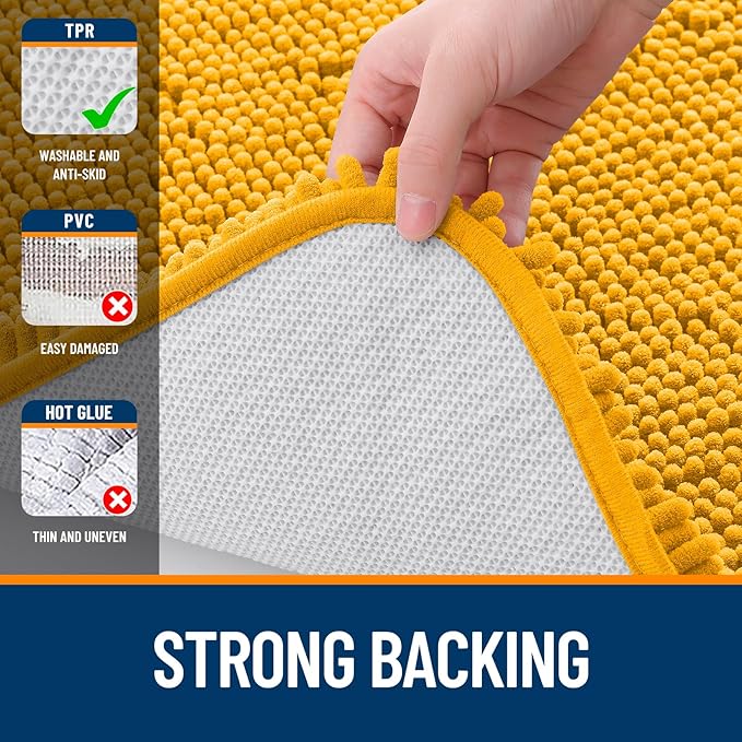OLANLY Bathroom Rugs 24x16, Extra Soft Absorbent Chenille Bath Rugs, Rubber Backing Quick Dry, Machine Washable Bath Mats for Bathroom Floor, Tub and Shower, Home Decor Accessories, Golden Yellow