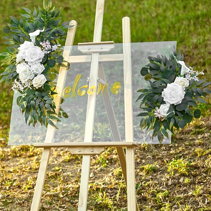 AitnWoy Artificial Wedding Arch Flowers Kit 2 Pcs Dust Rose Flowers Silk Peony Floral Swag Welcome Sign for Wedding Ceremony Party Home Garland Decor