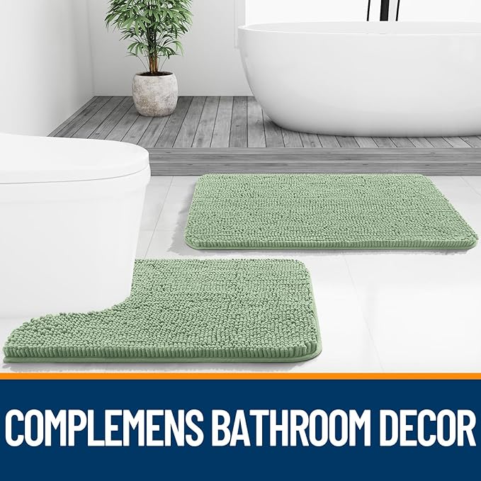 OLANLY Bathroom Rugs 47x32, Extra Soft Absorbent Chenille Bath Rugs, Rubber Backing Quick Dry, Machine Washable Bath Mats for Bathroom Floor, Tub and Shower, Home Decor Accessories, Sage Green