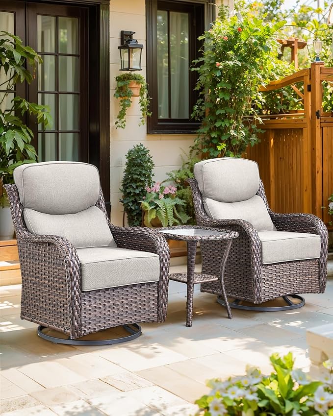 ACTREST Luxury 24x24x6 Inch Smile Outdoor Sofa Cushions Set of 3 - Memory Foam Deep Seat Patio Furniture Pillows for Wicker Rocker Dining Chair Loveseat 3-Seater L-Shape Sectional Sofa - Beige