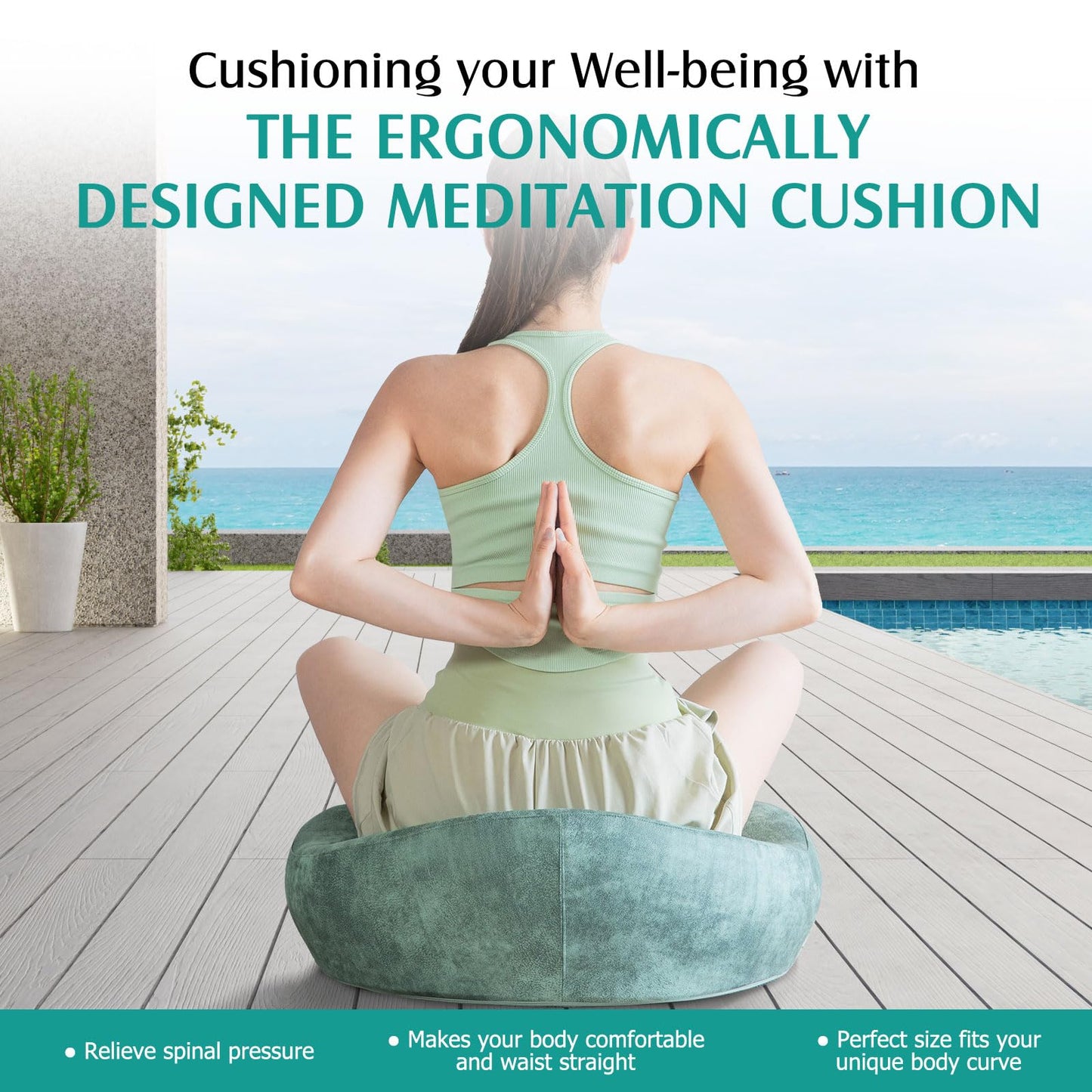 LTHTRADE Meditation Cushion - Meditation Floor Pillow with Washable Cover for Adults Sitting, Reading, Yoga - Memory Foam Material, Ergonomic Design, 23.6 Inch