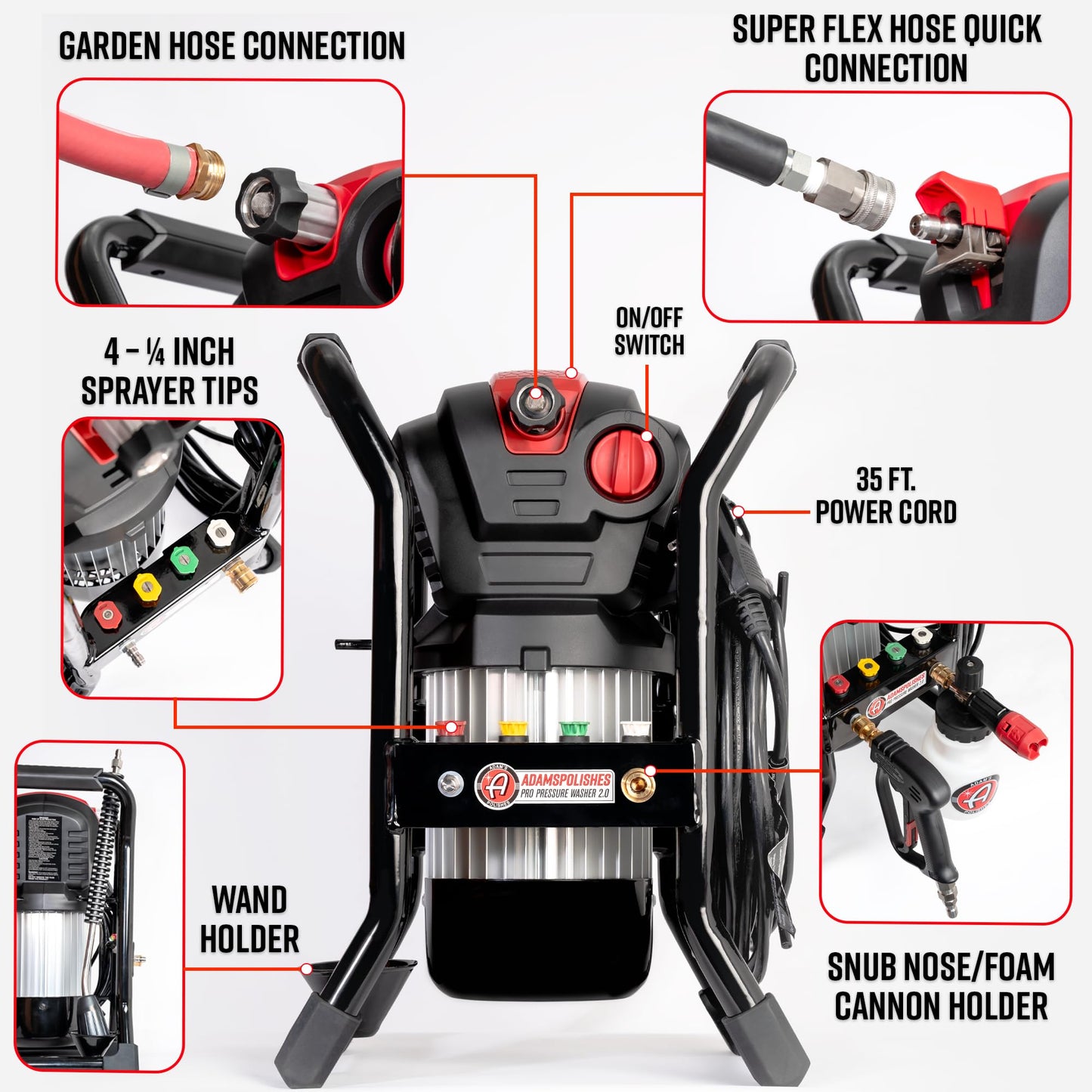 Adam's Pro Series Electric Pressure Washer 2.0 (Complete Kit) - Professional Powerful Detailing Car Washing Pressure Sprayer, Includes Snub Nose, Wall Mount & Pressure Washer Tips | 1200 PSI, 1.76 GPM