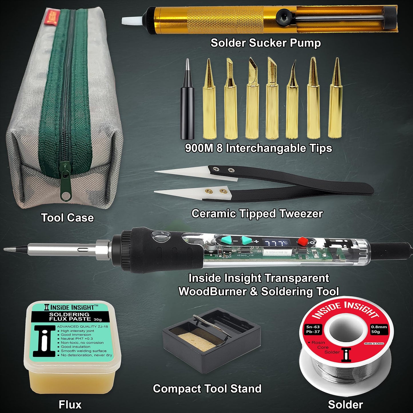 lnside lnsight 68W Adjustable Temperature Soldering Iron Kit | Clear Shell See-Through Solder Gun Tool | Complete Starter Set for Electronics, STEM & DIY Projects