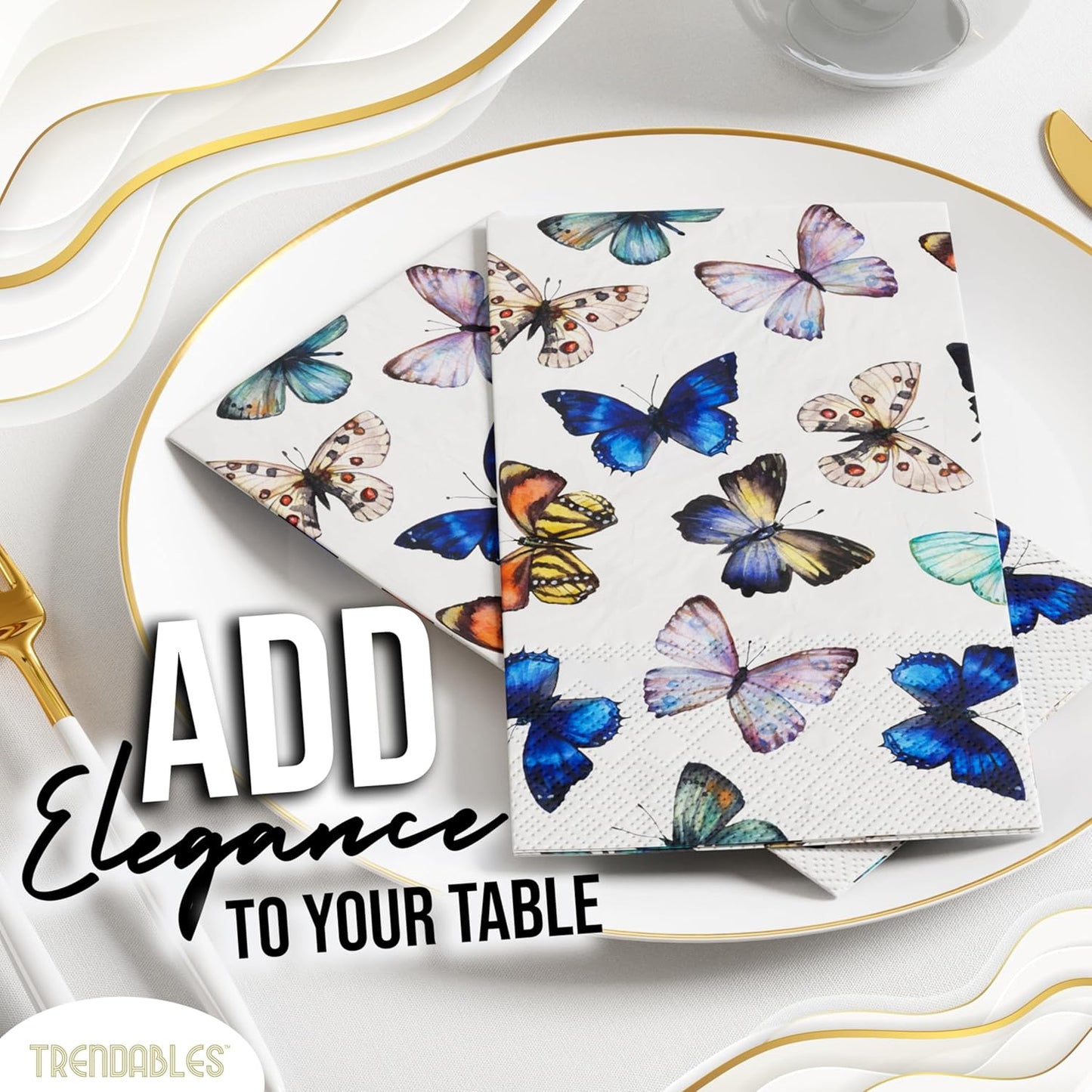 Trendables Butterfly Napkins for decoupage 100 Pcs 3 Ply Butterfly paper napkins decorative Guest Towels Disposable Bathroom, For Tea Party Decorations, Dinners & Weddings