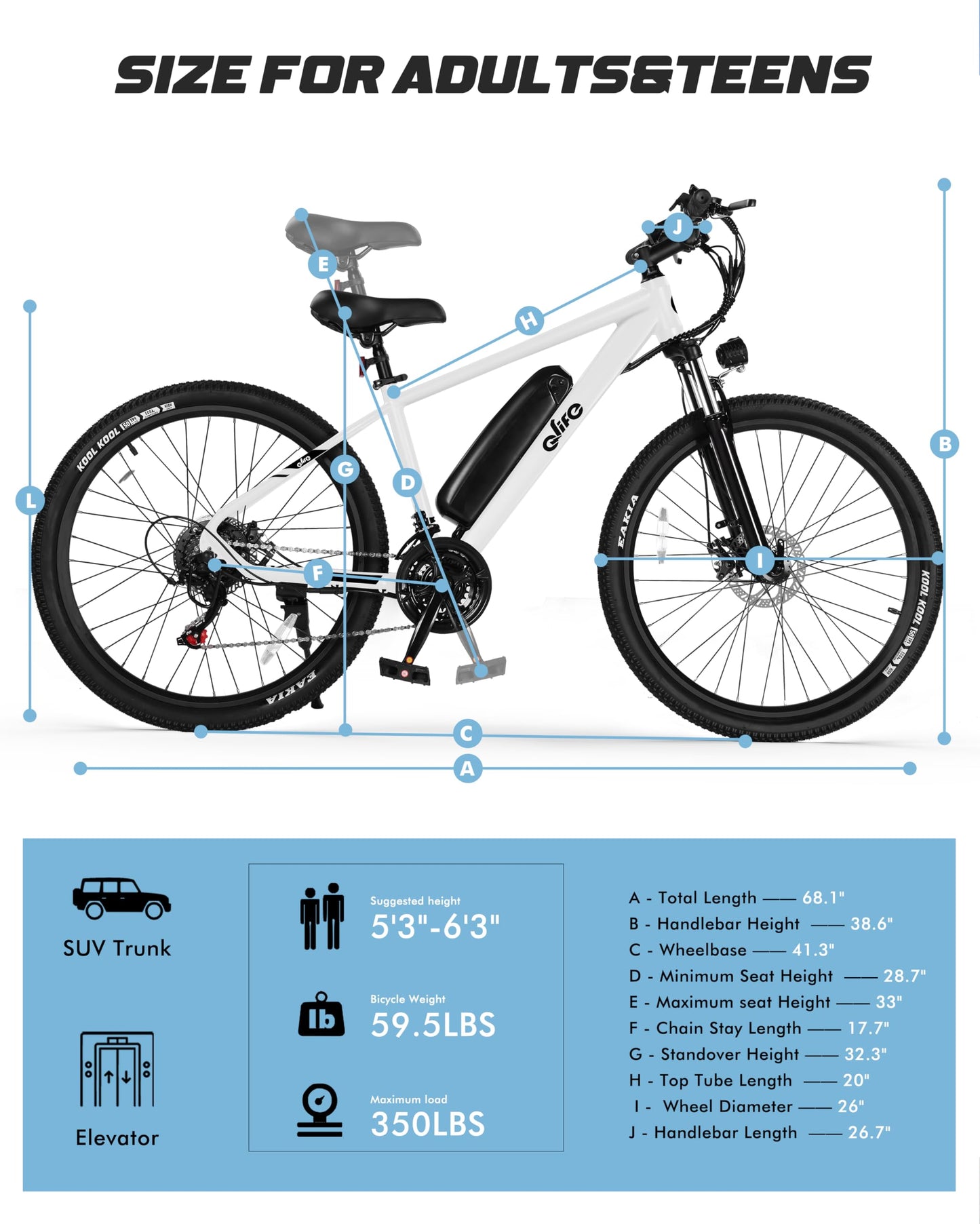 Qlife Racer Electric Bike for Adults - 21-Speed Mountain Lightweight Ebike with 750W Peak 22MPH Brushless Motor, 375Wh Removable Battery, 26X2.1 Step Over E-MTB,E Bikes,White