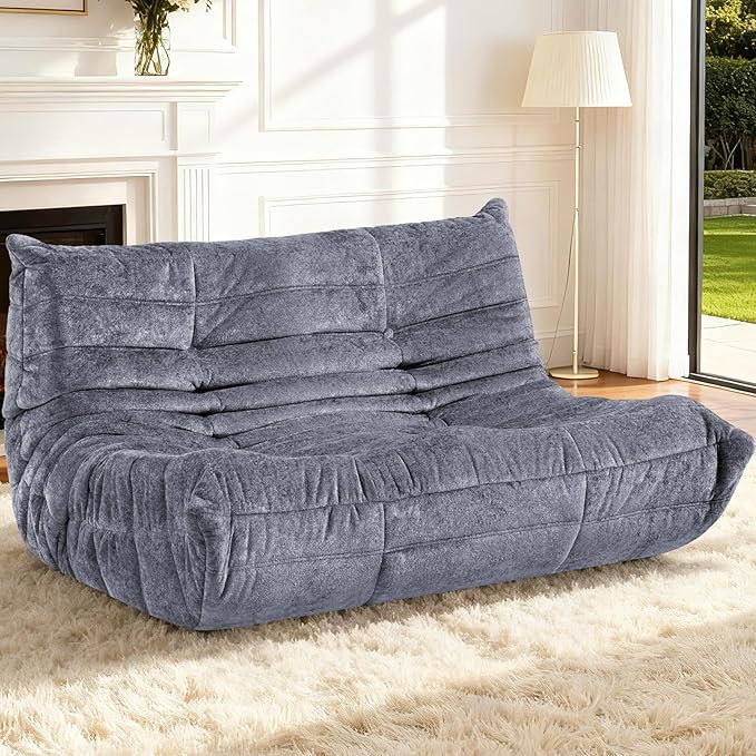 HABUTWAY Bean Bag Chair, Giant Bean Bag Chairs for Adults, Loveseat Fireside Chair, 2 Seater Lazy Bean Bag Sofa Memory Foam Couch for Living Room, Bedroom, Office (Grey)