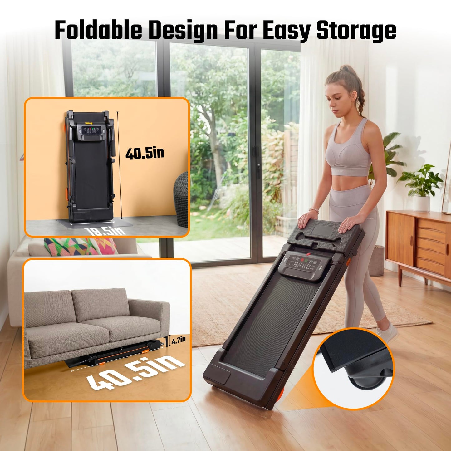 Foldable Walking Pad Treadmill with 12% Incline for Home Small, 3.5HP Under Desk Quiet Treadmill with Handle Bar, Compact Running Machine for 350 Lbs Capacity