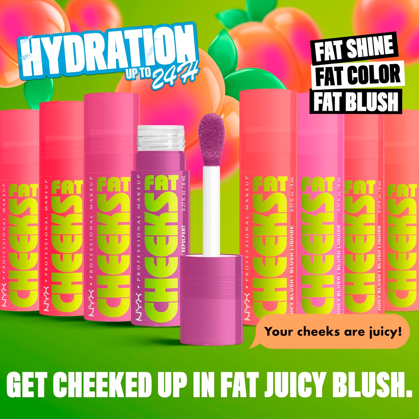 NYX PROFESSIONAL MAKEUP Fat Cheeks Liquid Blush, Buildable, Dewy Blush with Long-Lasting 12HR Wear - Blueberry Burst (Cool Purpl