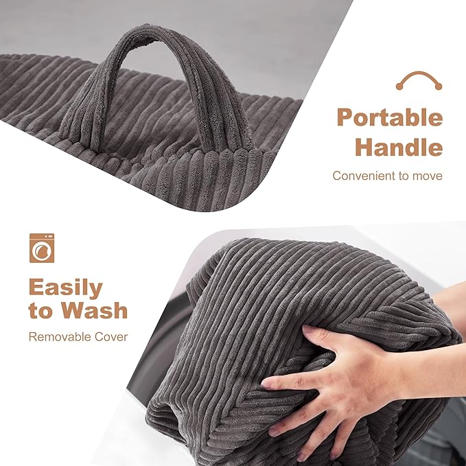 Homguava 4FT Bean Bag Chair for Adults,Teardrop Bean Bags Big Beanbag Chair with Memory Foam Filled and Ultra Soft Removable Corduroy Cover for Living Room, Bedroom (Grey)