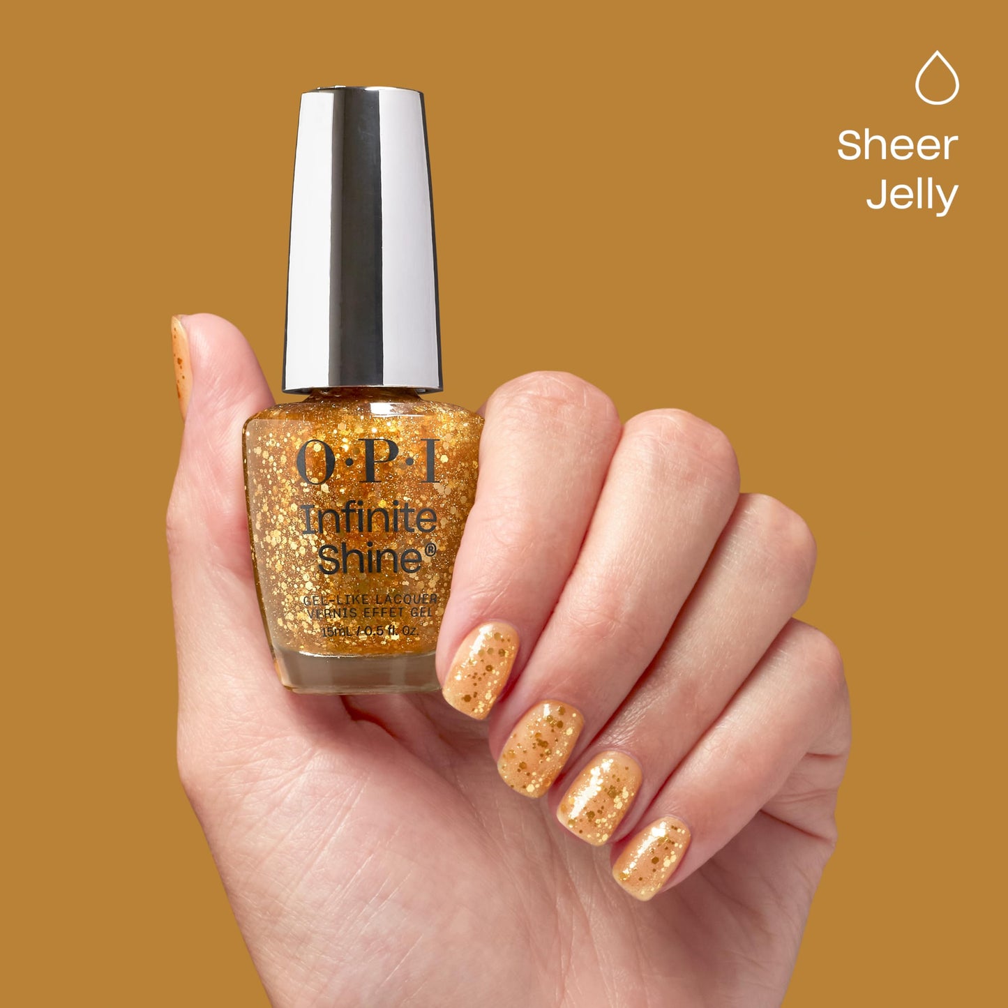 OPI Infinite Shine Your OPIness | Jelly Bright Gold Glitter Long Wear Gel Like Nail Polish | Make 'Em Jelly! Collection | Summer