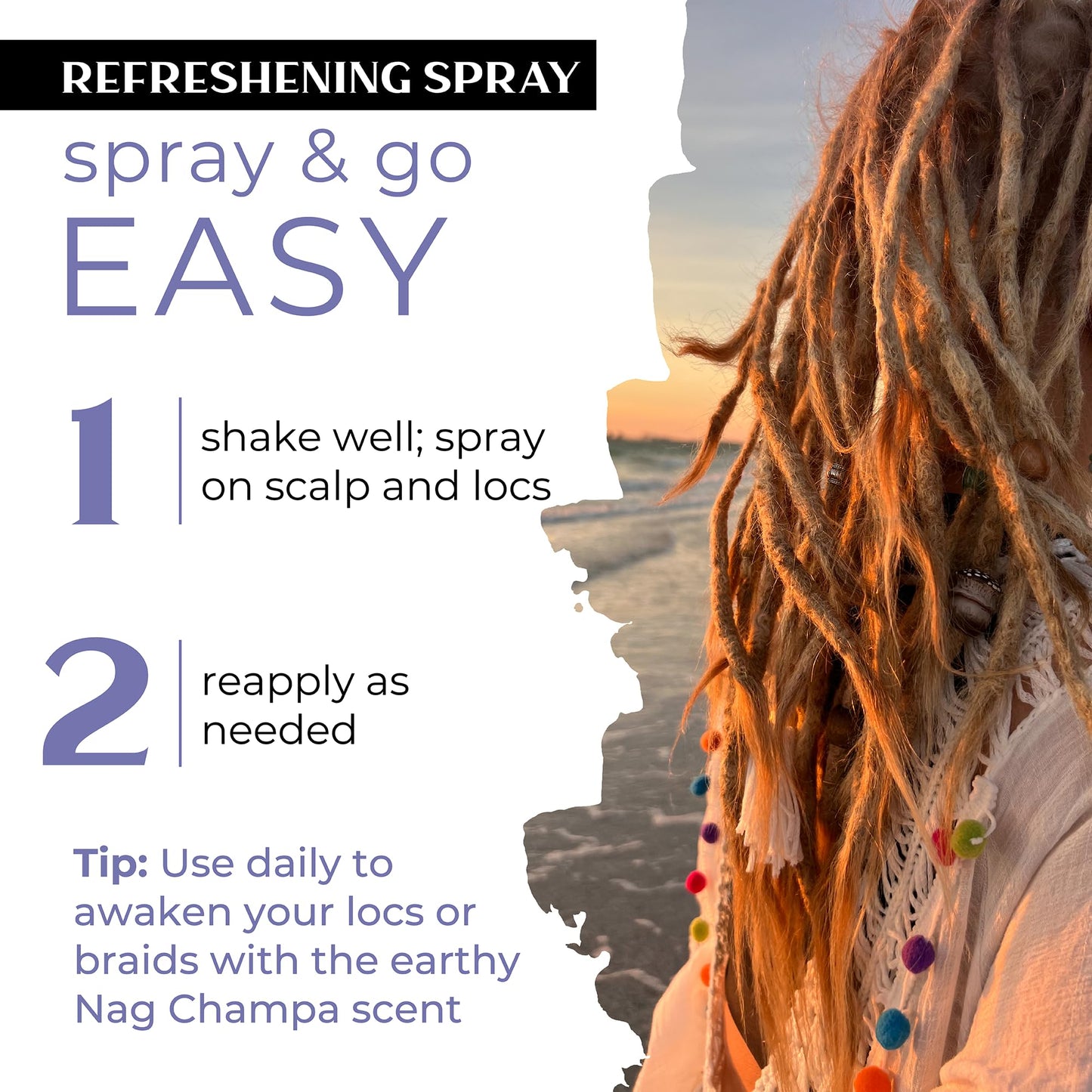 Dollylocks Refreshening Spray - Residue-Free Dreadlock Spray & Loc Moisturizer, Plant Based Deodorizer & Conditioner for Dreads,