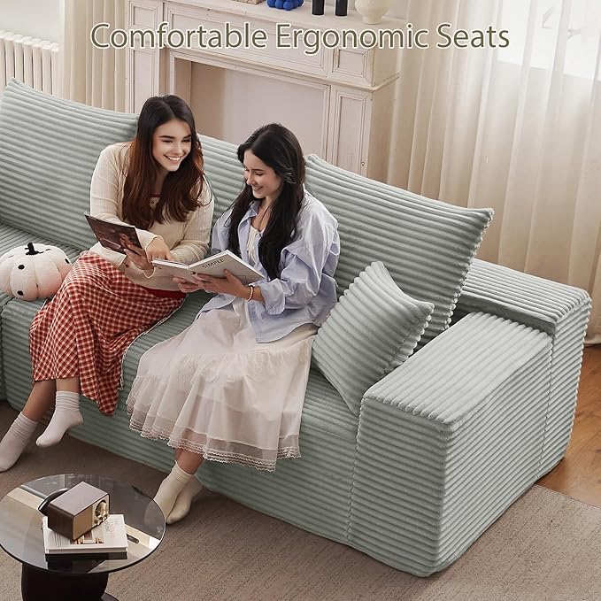 140" Sectional Cloud Couch for Living Room, Modular Floor Deep-Seat Sofa, Big Comfy Corduroy Couches Set with Fluffy Memory Foam, Stupendous U Shaped Sofas, No Assembly Required, Grey