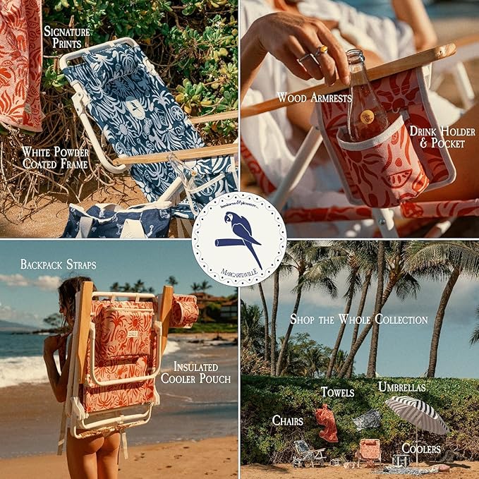 Business & Pleasure Co. Margaritaville Manana Backpack Beach Chair Lay Flat Reclining, Lightweight & Portable, Insulated Cooler Pocket, Hemisphere Dancer Marg