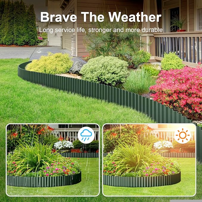 Land Guard Corrugated Metal Garden Edging, 12"×100Ft Steel Landscape Edging, Corrugated Metal Yard Edging Borders, Steel Edging for Landscaping, Garden Fence, Lawn, Flower Bed (Olive-Green)