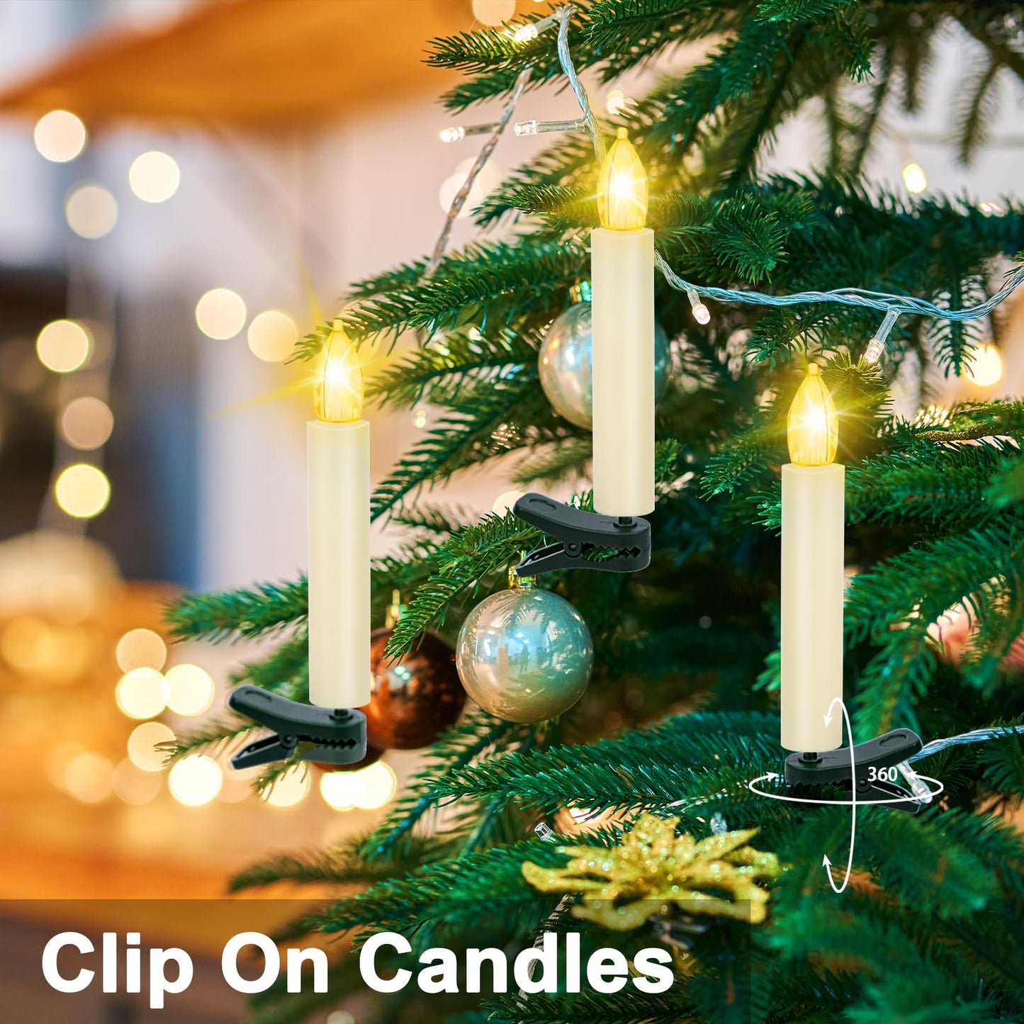 Kuandawei LED Christmas Candles, Flickering Clip on Candles for Christmas Tree, Battery Operated with Remote Timer, Warm White Light, Flameless Taper Candle for Home Christmas Decor, Set of 30