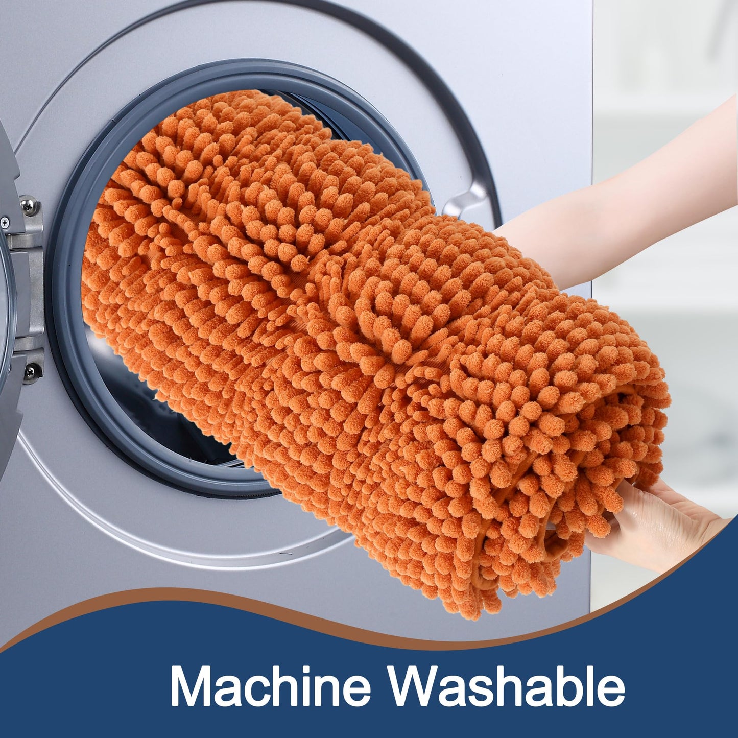 Non Slip Thick Shaggy Chenille Bathroom Rug Sets 2 Piece, Thickened Hot Melt Rubber Bottom Bath Mats for Bathroom, Bath Rugs Quick Dry Machine Washable for Shower (Burnt Orange, 32"x20" Plus 17"x24")