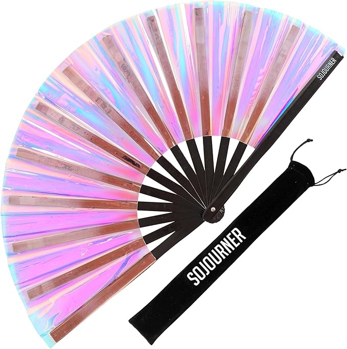 SoJourner Bags Rave Fan - Large Folding Fan - Clack Fan Hand Fan for Raves, Halloween, Burlesque, Rainbow Outfits for Wome...