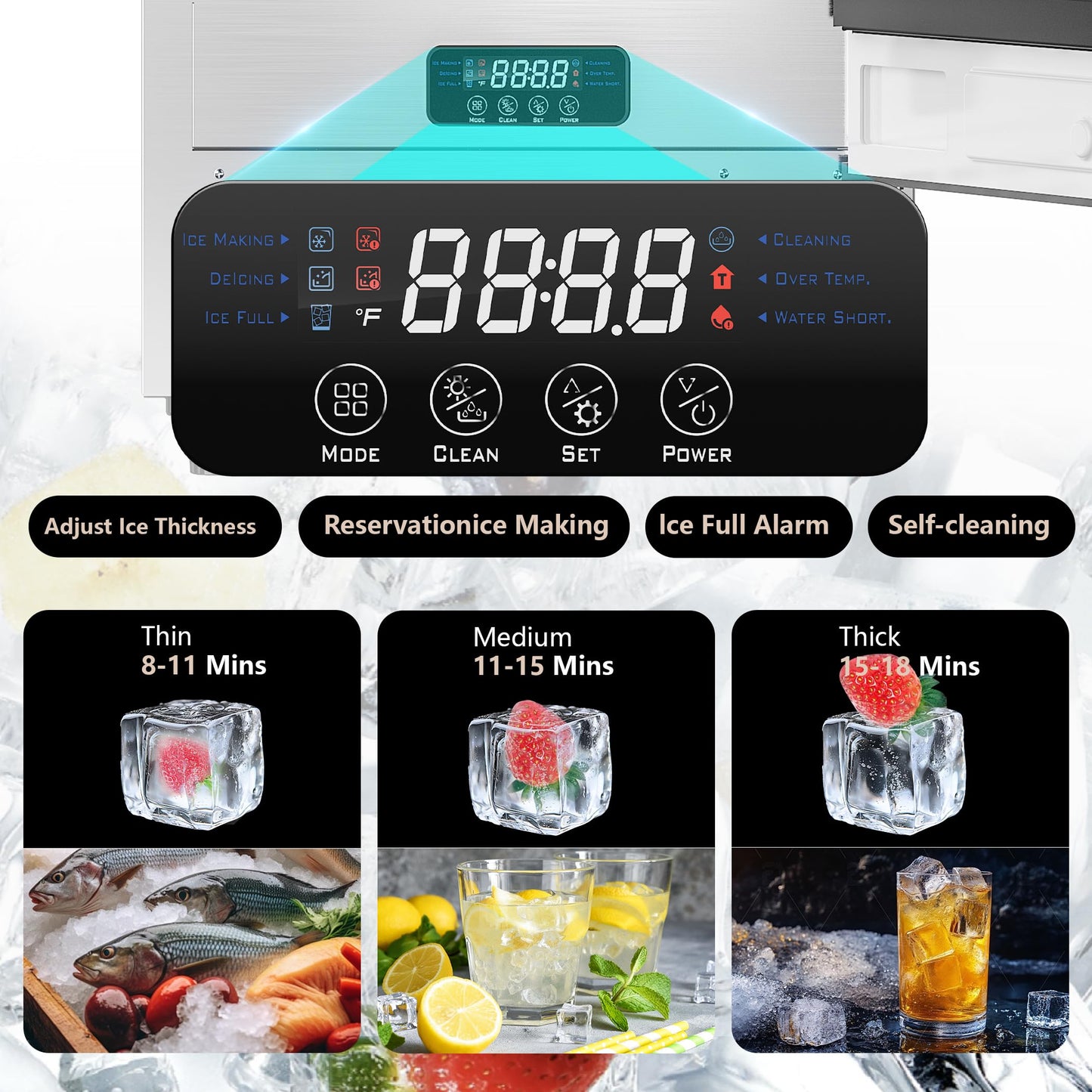 Coolake 15" Commercial Under Counter Ice Maker, 100Lbs/Day Outdoor Ice Maker with 30 Lbs Storage, Stainless Steel Gravity Drainage Freestanding Built-in Ice Machine for Home Bar Garage Kitchen