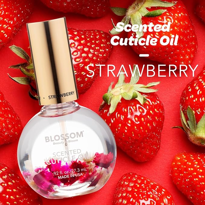 Blossom Cuticle Oil for Nails, Hydrating, Moisturizing, Scented Nail Oil Cuticle Care, Infused with Real Flowers, Made in USA, 0.92 fl. oz, Strawberry