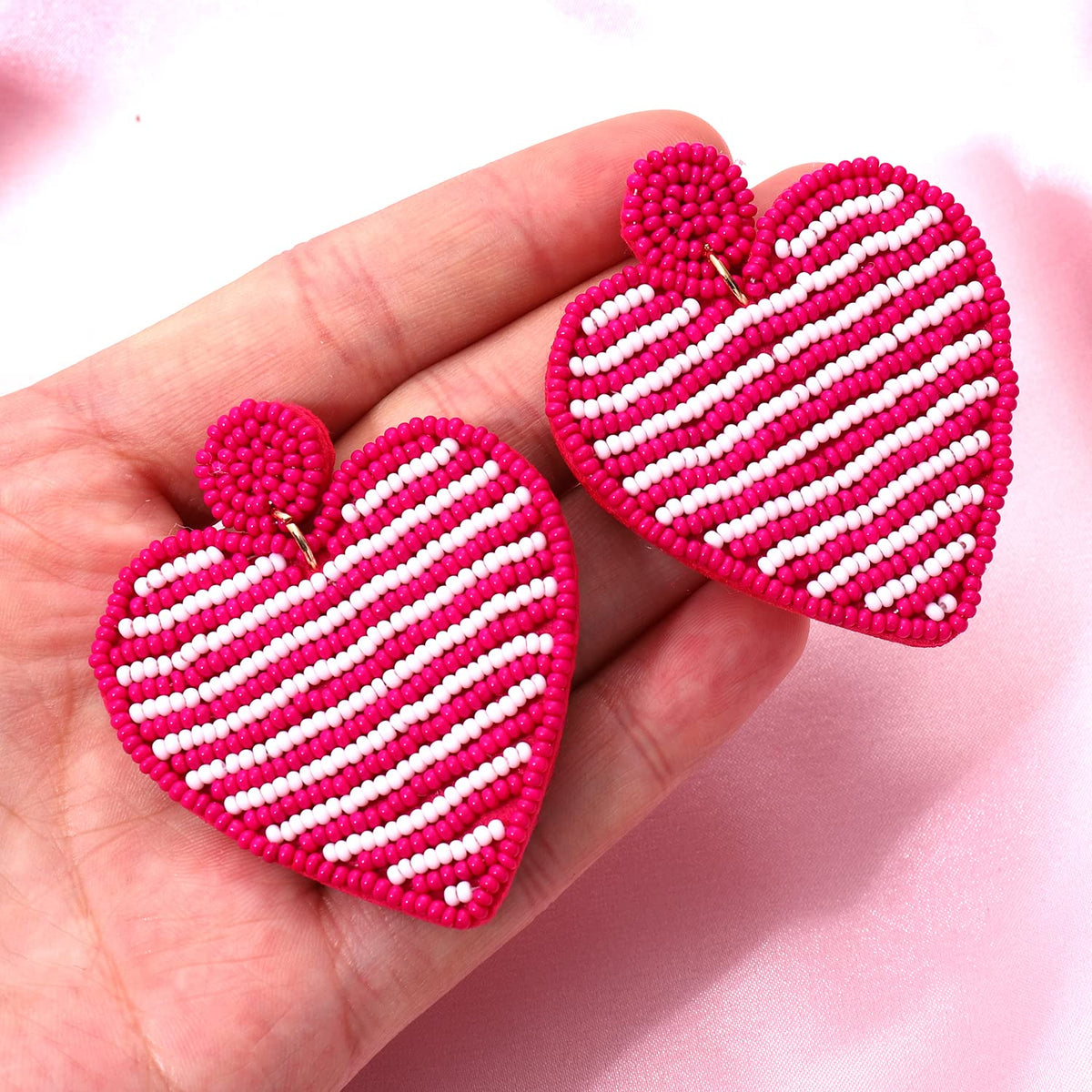 Valentines Day Earrings Beaded Heart Drop Earrings Edged in gold beading Fashion Trendy Big Love Dangle Earrings for Women State