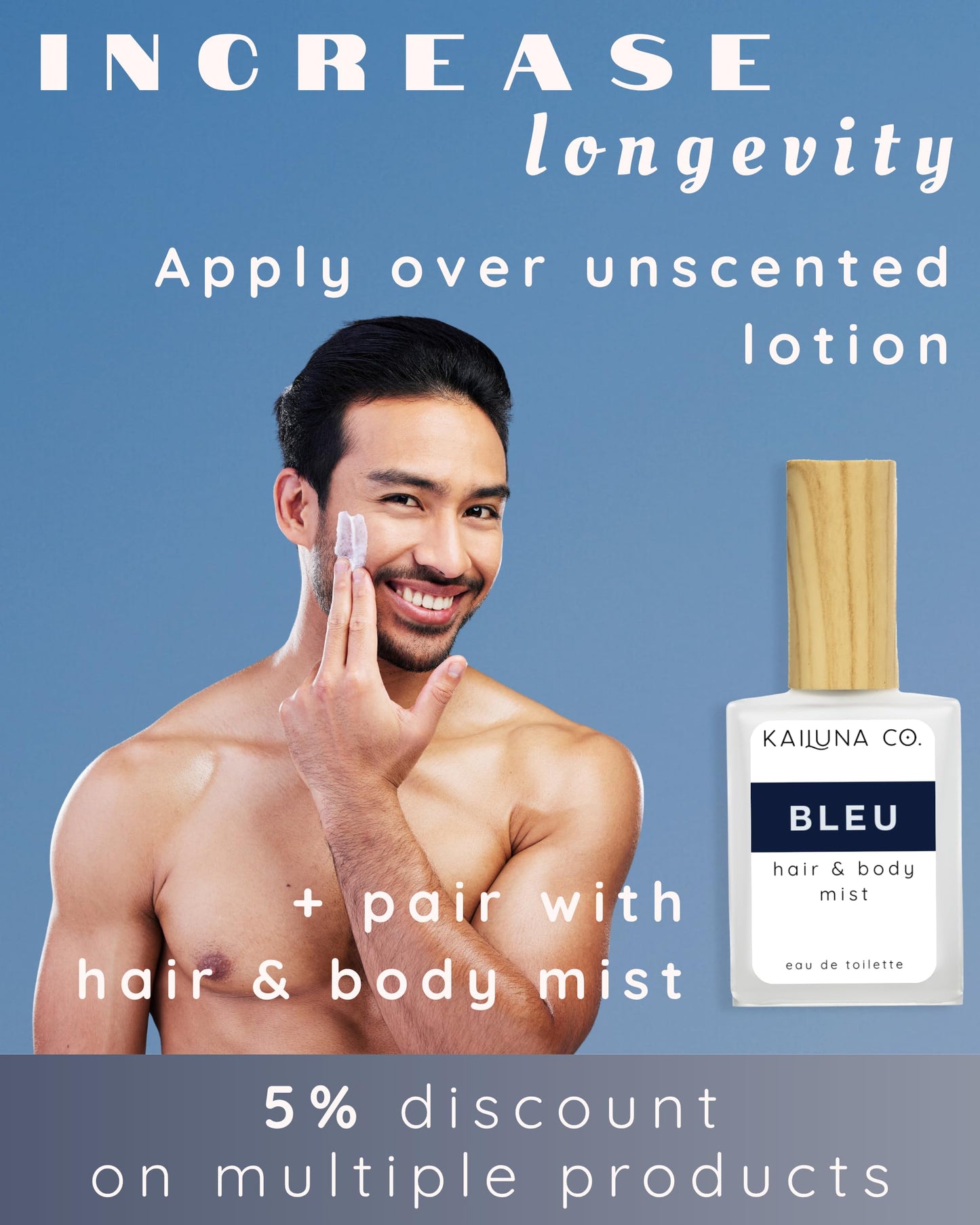 Kailuna Co. Bleu for Men Perfume Roll On with Essential and Fragrance Oils and Organic Jojoba Oil, Alcohol Free, Eau de Toilette, Made in California