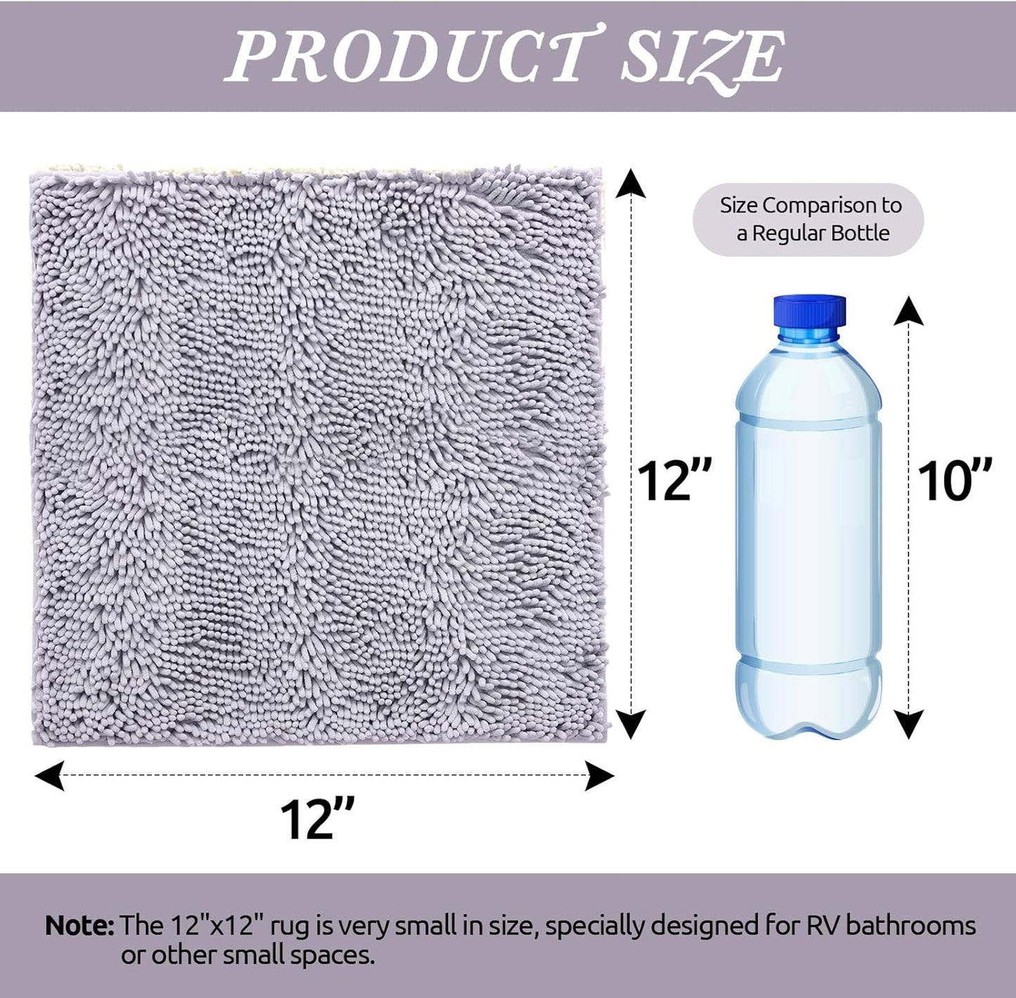 Non-Slip Bath Rug,12 x 12 Inches Extra Soft Microfiber Bedroom Shag Carpet with Anti-Slip Backing,Water/Dust Absorbent Fast Dry Shower Mat,Sound Insulated Stairs Pad,Machine Washable (Grey)