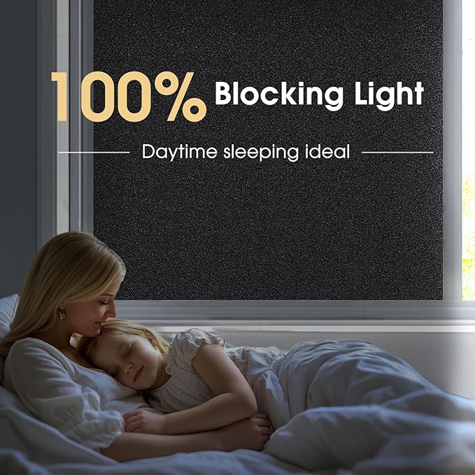 Coavas Blackout Window Privacy Film Total 100% Light Blocking Room Darkening Window Tint for Home Frosted Static Cling Black Out Cover (11.8 x 78.7 Inch, Blackout)