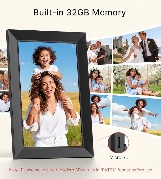 BIGASUO Digital Picture Frame, 10.1" Frameo Digital Frame WiFi with 32GB Memory, 1280x800 IPS Touch Screen, Send Photos/Videos from Your Phone Anywhere, Photo Gifts for Parents and Grandparents 4 Pack