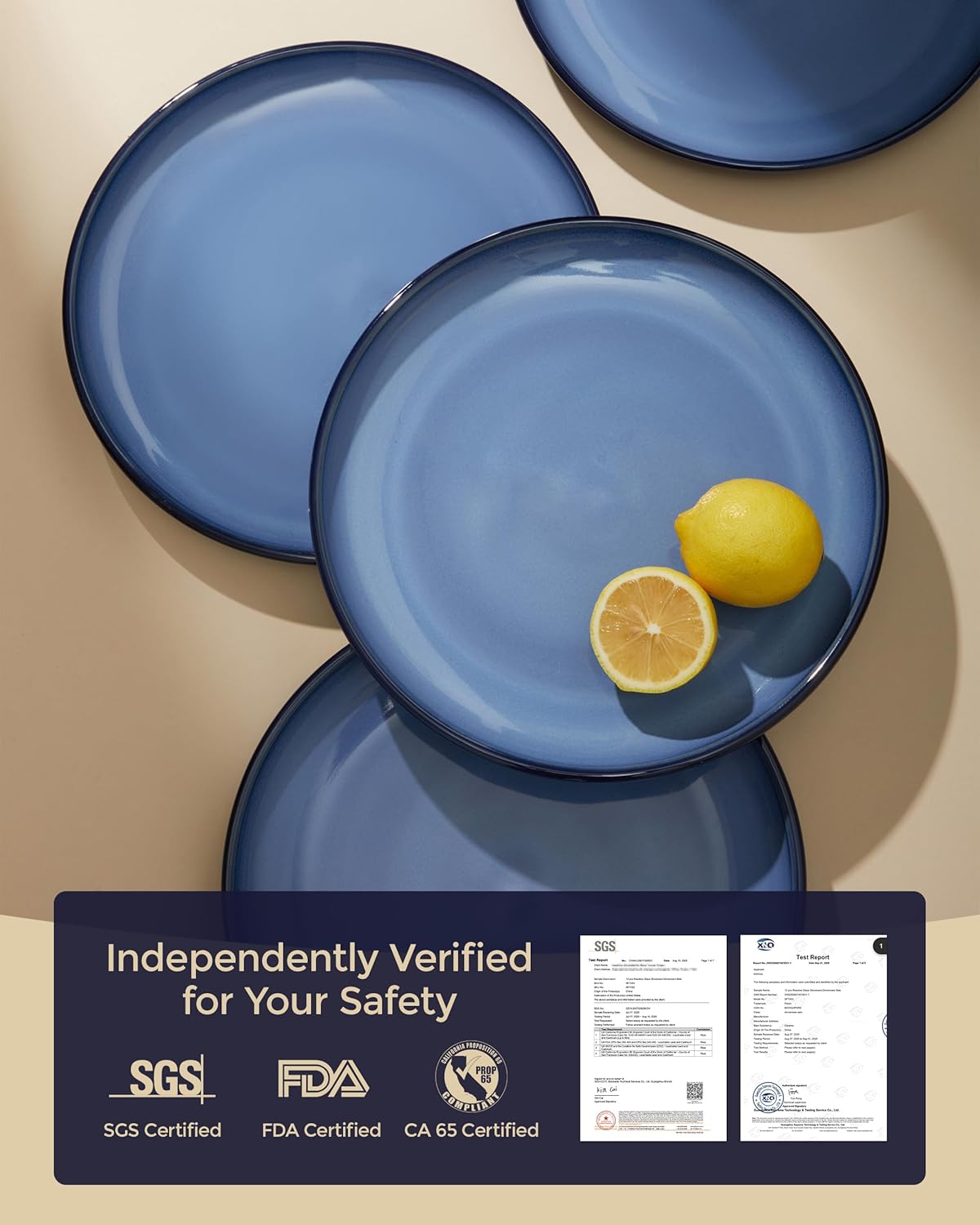 Stoneware Dinnerware Sets, Ceramic Plates and Bowls Set, Microwave & Dishwasher Safe Kitchen Dish Set, Modern Dinner Plates | Salad Plate | Cereal Bowls for 4, Dishware Sets Blue