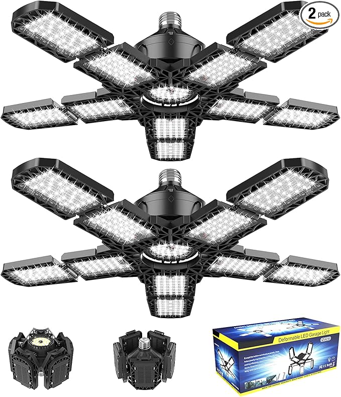Nexillumi 2-Pack Led Garage Light 180W, 36000LM Garage Lights Ceiling LED with E26/E27 Medium Base, 6000K Deformable LED S...