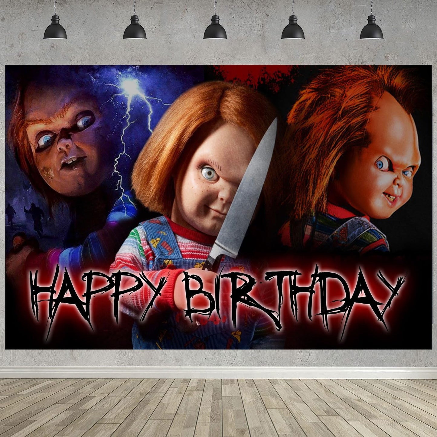 Horror Movie Birthday Party Decoration,Chucky Party Photo Background 5 x 3 FT and 18 Pcs Balloon,Horror Movie Merch Party Backdrop Supplies