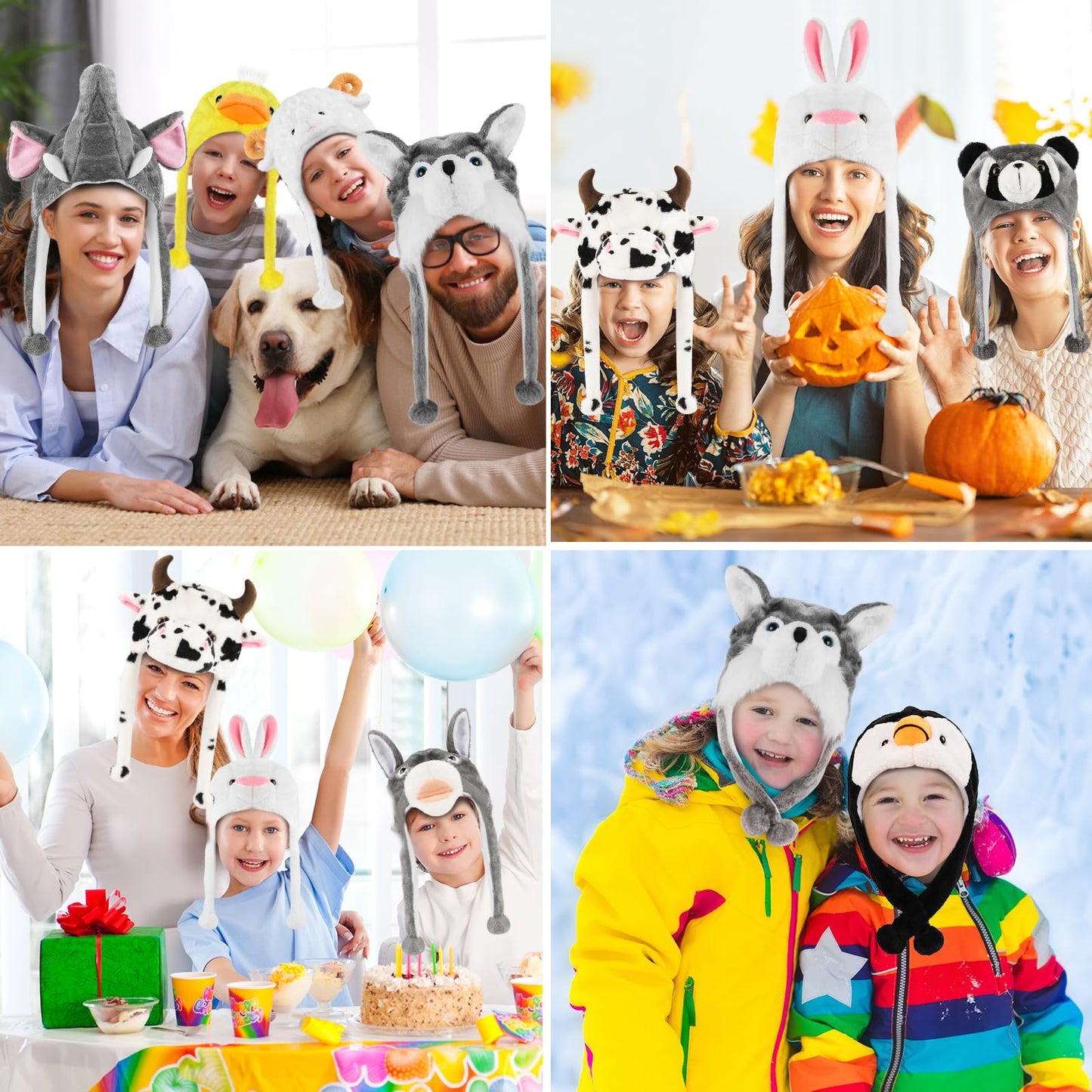 Audaisyly Funny Plush Animal Hat with Ear Flaps, Soft Fleece Hats Cute Bunny Cap for Kids Women Girls Cosplay Party Holiday Gifts (Husky)