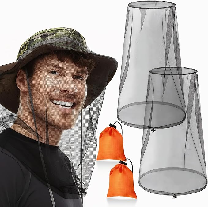 GuoluvSoo 2 Pack Mosquito Head Nets with Drawstring - Ultra Large & Extra Long, Premium Breathable Bug Net for Head, Unive...