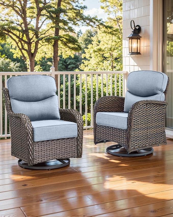 ACTREST Luxury 22x24/22x25 6-Inch Smile Outdoor Seat Cushions Set of 2 - Superior Comfortable Water-Repellent Patio Chair Cushion for Rattan Dining Swivel Chairs Loveseat Sectional Sofa - Baby Blue