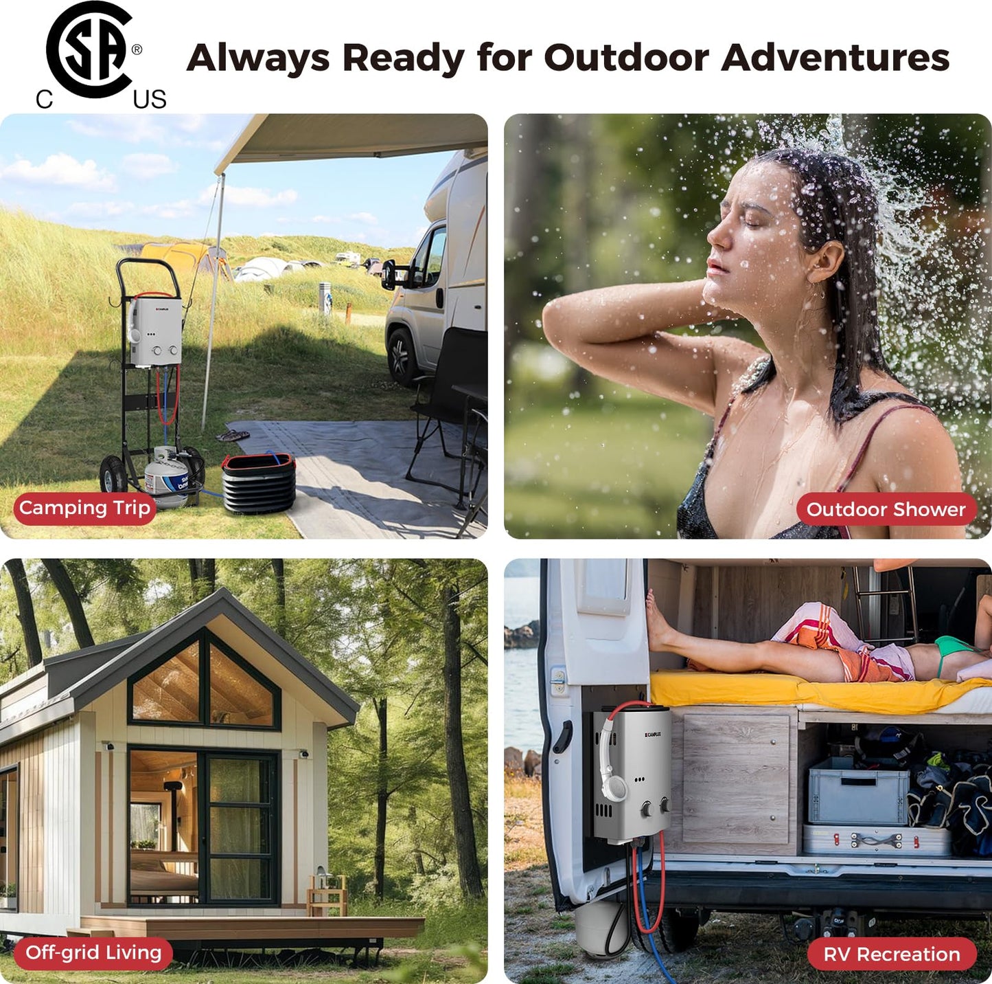 CAMPLUX 1.32 GPM Tankless Water Heater Portable, 5L Outdoor Propane Water Heater for Camping Trip with Overheating Protection, AY132G, Gray