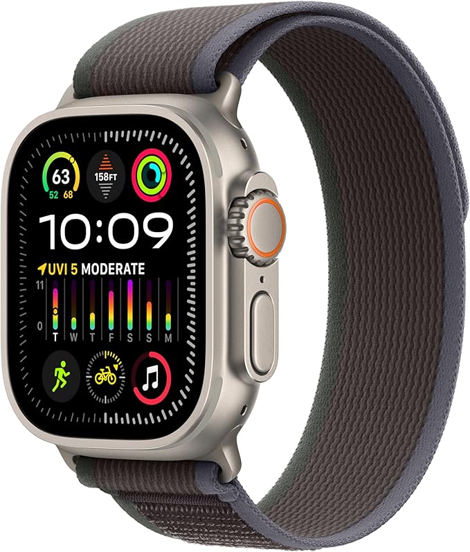 Apple Watch Ultra 2 [GPS + Cellular 49mm] Smartwatch with Rugged Titanium Case & Blue/Black Trail Loop S/M. Fitness Tracke...