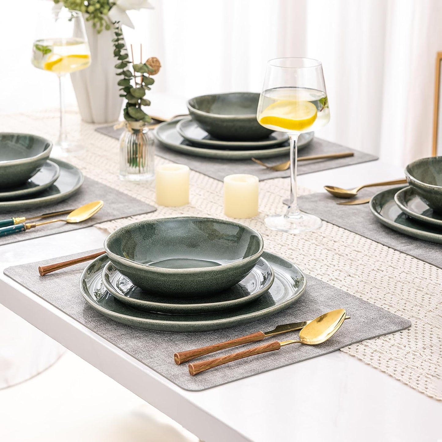 AmorArc Ceramic Dinnerware Sets,Handmade Reactive Glaze Stoneware Plates and Bowls Set,Highly Chip and Crack Resistant | Dishwasher & Microwave Safe Dishes,Service for 6 (18pc)