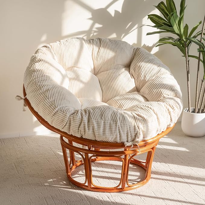 HIGOGOGO Papasan Chair Cushion with Corduroy Cover (Without Chair), 48 x 48 Inch Supportive Cushion, Overstuffed Chair Cus...