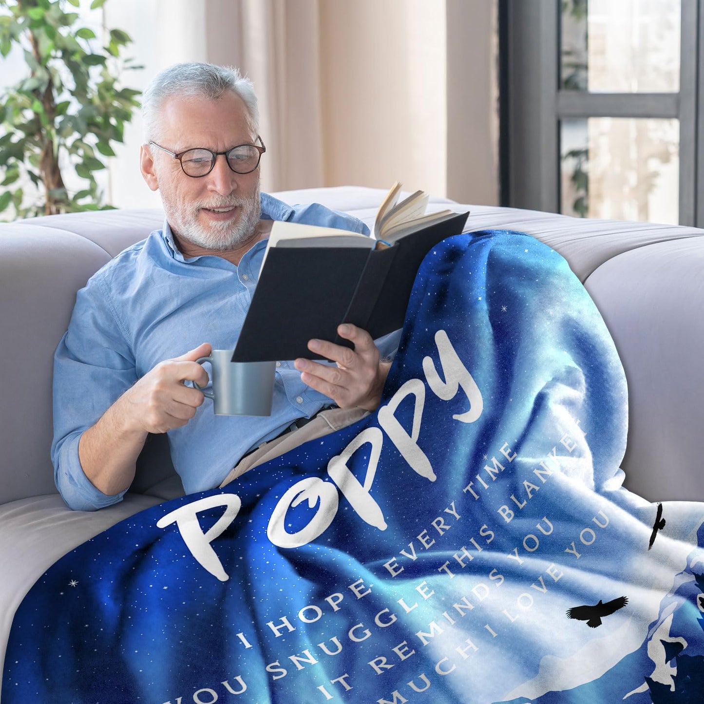 KJACGAD Poppy Gifts from Grandchildren Grandkids, Birthday Gifts for Poppy from Granddaughter Grandson, Grandpa Gifts Throw Blanket 60" x 50"
